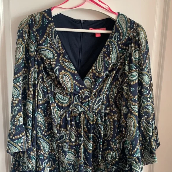 Betsey Johnson Paisley Dress Blue 4 V-neck Ruffle Party Wedding Guest Vacation - Picture 5 of 17